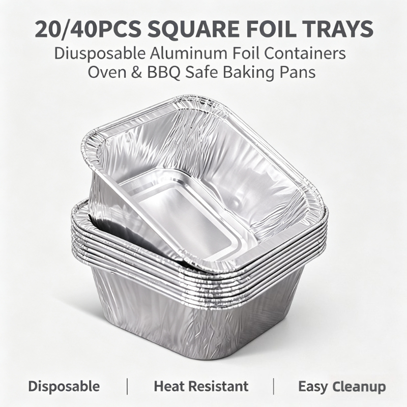 Kitchen Baking Storage Containers - 20/40 Stück Quadratische Einweg-Aluminiumfolienbehälter Lebensmittelaufbewahrungsbehälter Backformen
