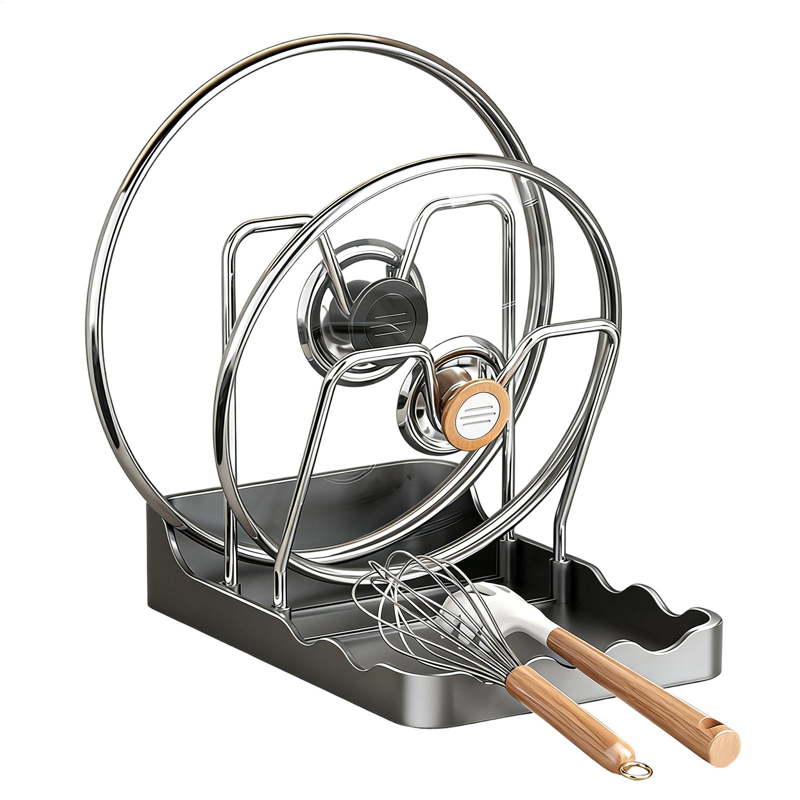 Kitchen Baking Pantry - Topfdeckelhalter Vertikales Löffelaufbewahrungsregal mit Abtropfschale Edelstahl-Topfdeckelhalter